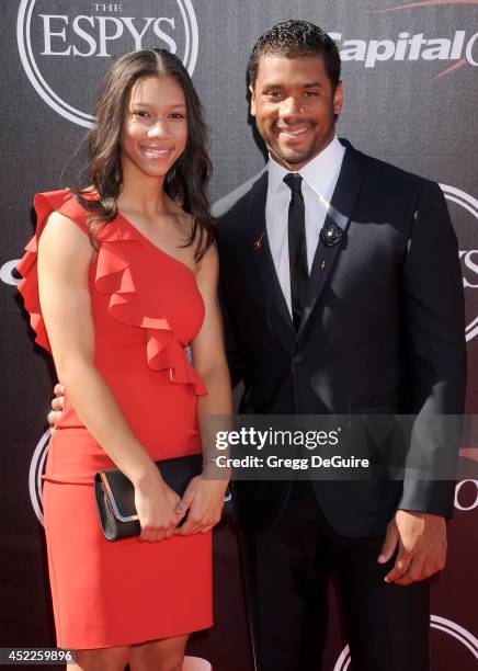 Quarterback Russell Wilson and sister Anna Wilson arrive at the 2014 ESPY Awards at Nokia Theatre L.A. Live on July 16, 2014 in Los Angeles,...