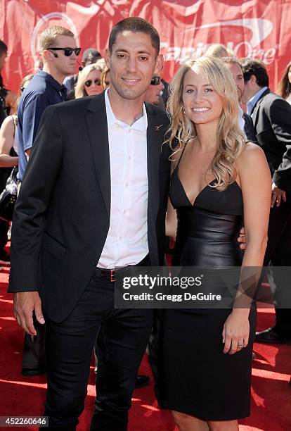 Soccer player Clint Dempsey and wife Bethany Dempsey arrive at the 2014 ESPY Awards at Nokia Theatre L.A. Live on July 16, 2014 in Los Angeles,...