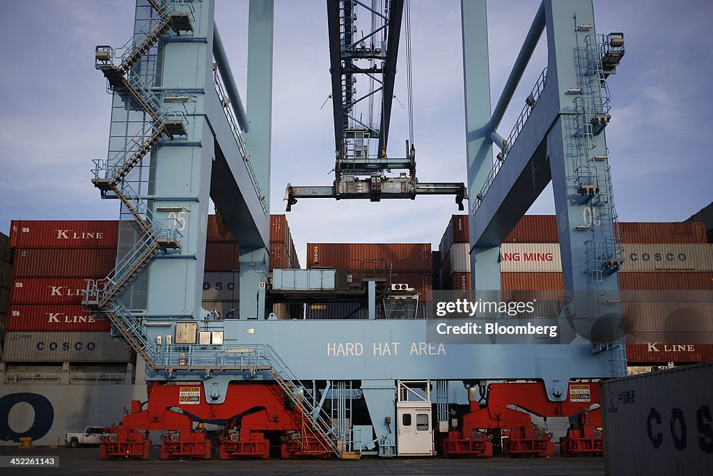 Container Ships Are Unloaded At An APM Terminal In Virginia