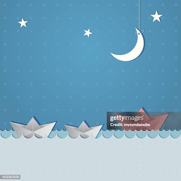 paper boats sailing at night - paper boat stock illustrations