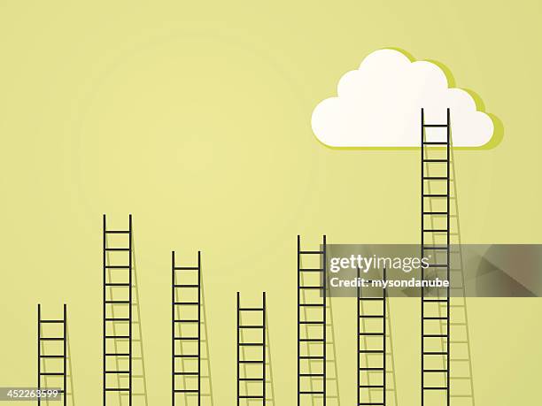 ilustrações de stock, clip art, desenhos animados e ícones de nuvens e escada para o sucesso conceito de energia - ladder