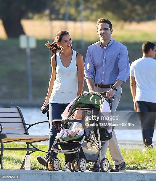 Katie Holmes and Ryan Reynolds are seen filming 'Woman in Gold' on July 16, 2014 in Los Angeles, California.