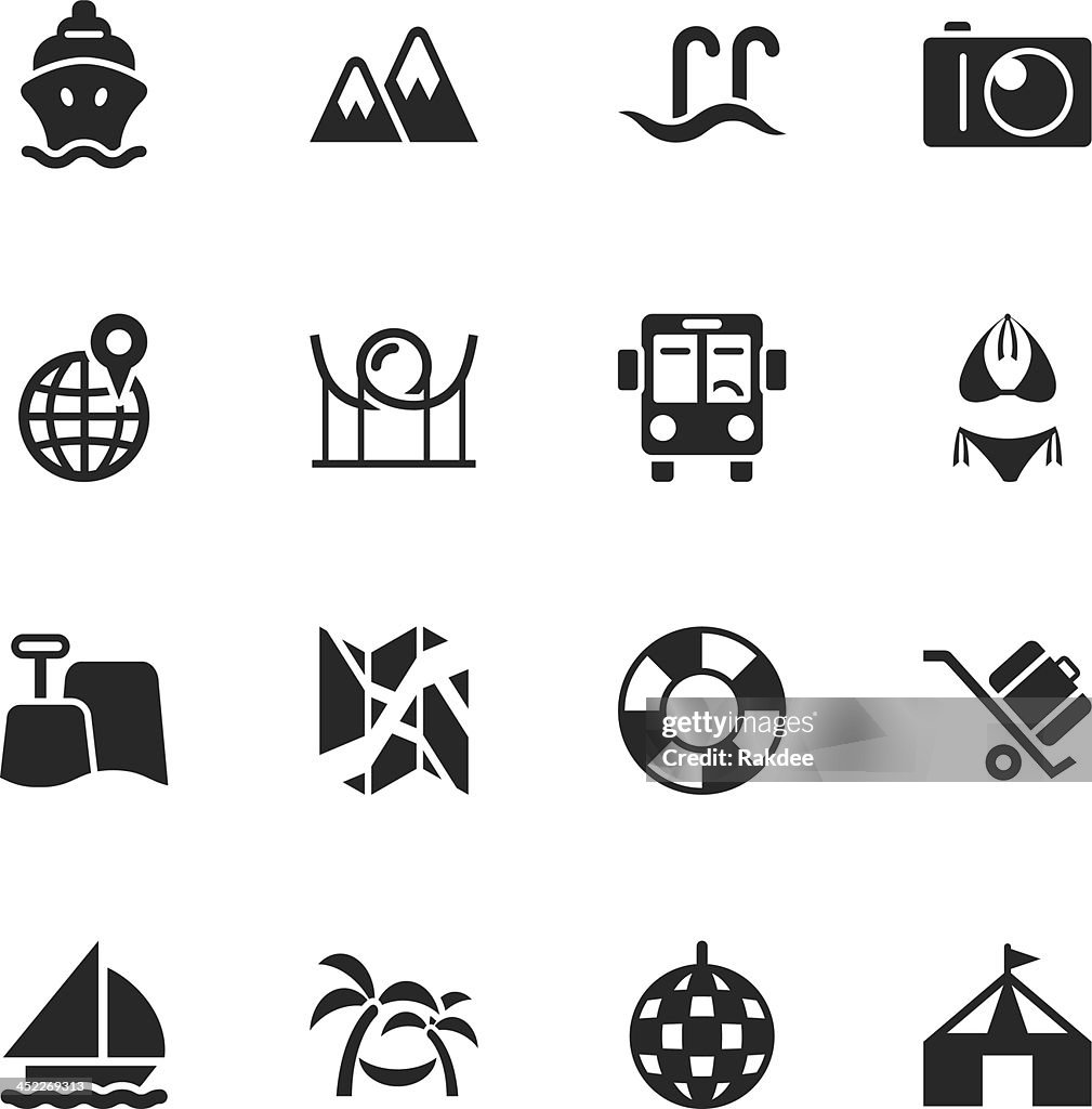 Reisen und Urlaub-Silhouette-Symbole-Set 3