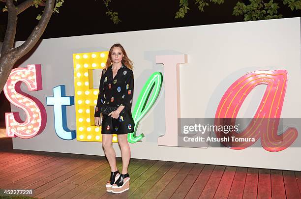 Stella McCartney poses in her Spring 2015 collection at the Stella McCartney Spring 2015 Presentation and Party at Roppongi Hills on July 17, 2014 in...