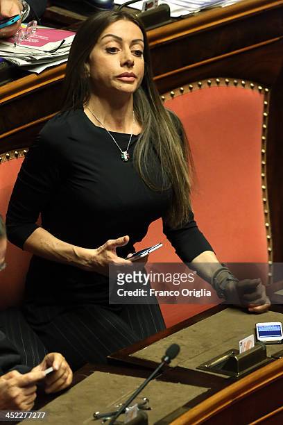 Senator of the PDL Party Mariarosaria Rossi attends the votes over Silvio Berlusconi's Parliament expulsion at the Italian Senate, Palazzo Madama on...