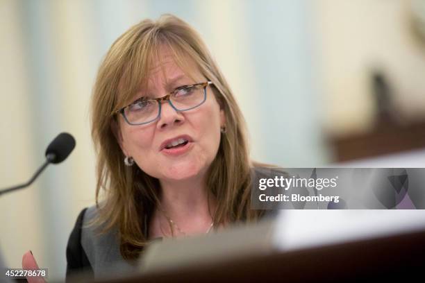 Mary Barra, chief executive officer of General Motors Co. , speaks during a Senate Consumer Protection, Product Safety, and Insurance Subcommittee...