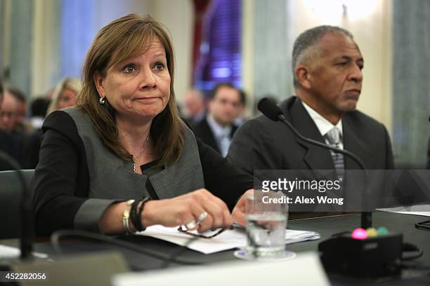 Of the General Motors Company Mary Barra , and CEO and president of Delphi Automotive PLC Rodney O'Neal testify during a hearing before the Consumer...