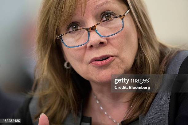 Mary Barra, chief executive officer of General Motors Co. , speaks during a Senate Consumer Protection, Product Safety, and Insurance Subcommittee...