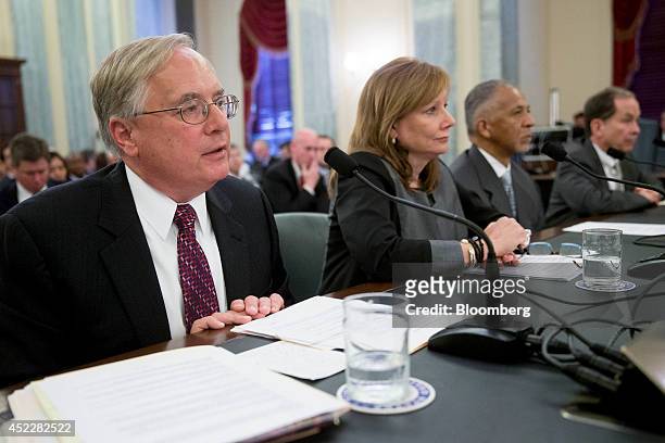 Michael Millikin, executive vice president and general counsel with General Motors Co. , from left, Mary Barra, chief executive officer of GM, Rodney...