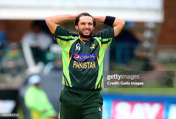 Shahid Afridi of Pakistan during the 2nd One Day International match between South Africa and Pakistan at AXXESS St Georges on November 27, 2013 in...
