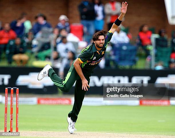 Shahid Afridi of Pakistan during the 2nd One Day International match between South Africa and Pakistan at AXXESS St Georges on November 27, 2013 in...