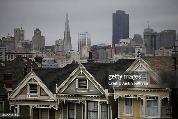 San Francisco's famed "Painted Ladies" are seen from Alamo Square Park on July 17, 2014 in San Francisco, California. According to a report by...