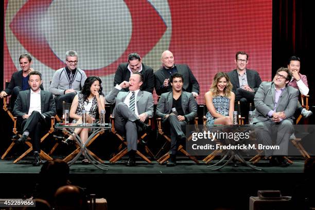 Producers Roberto Orci and Alex Kurtzman, CEO of Scorpion Computer Services Walter O'Brien, producers Nick Santora, Nicholas Wootton, and Justin Lin,...