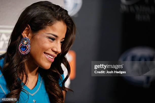 The Ultimate Fighter women's bantamweight finalist Julianna Pena interacts with media during media day ahead of The Ultimate Fighter season 18 live...