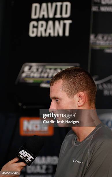 The Ultimate Fighter bantamweight finalist David Grant is interviewed during media day ahead of The Ultimate Fighter season 18 live finale inside the...