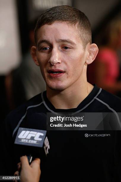 The Ultimate Fighter bantamweight finalist Chris Holdworth interacts with media during media day ahead of The Ultimate Fighter season 18 live finale...