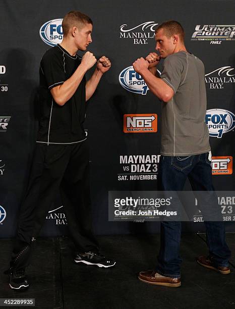 The Ultimate Fighter bantamweight finalists Chris Holdsworth and David Grant face off during media day ahead of The Ultimate Fighter season 18 live...