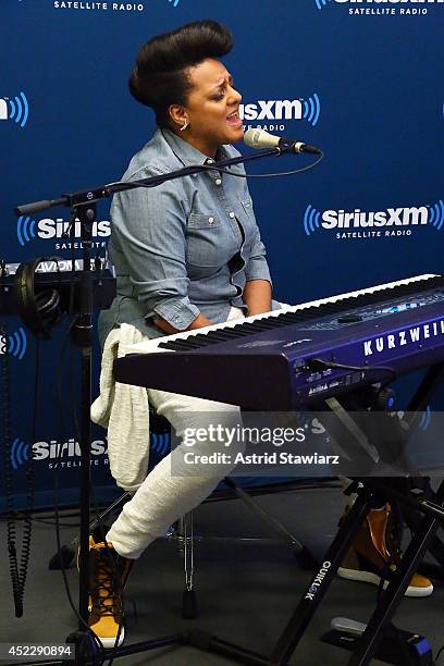 Singer Marsha Ambrosius performs live on SiriusXM's 'Heart and Soul' hosted by Mike Shannon at the SiriusXM Studios on July 17, 2014 in New York City.