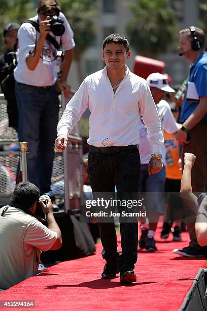 Marcos Maidana arrives to a news conference at Pershing Square in Downtown Los Angeles on July 17, 2014 in Los Angeles, California.