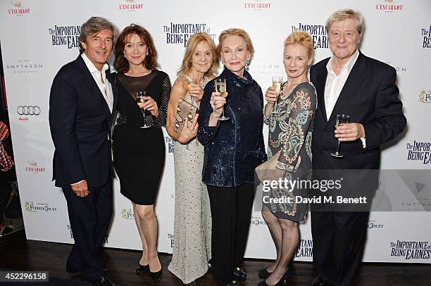 Nigel Havers, Cherie Lunghi, Rosalind Ayres, Sian Phillips, Christine Kavanagh and Martin Jarvis attend an after party following the press night...