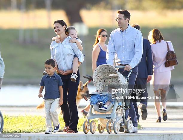 Katie Holmes and Ryan Reynolds are seen filming 'Woman in Gold' on July 16, 2014 in Los Angeles, California.