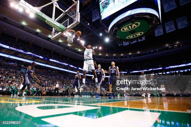 Jeff Green of the Boston Celtics goes up for a layup in the first quarter against the Memphis Grizzlies during the game at TD Garden on November 27,...