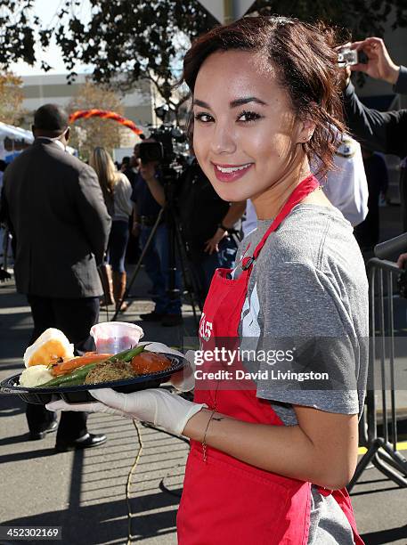 Actress Savannah Jayde attends the LA Mission's Annual Thanksgiving for the Homeless at the Los Angeles Mission on November 27, 2013 in Los Angeles,...