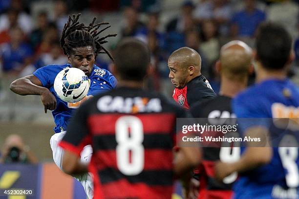 Tinga of Cruzeiro in action during a match between Cruzeiro and Vitoria as part of Brasileirao Series A 2014 at Mineirao Stadium on July 17, 2014 in...