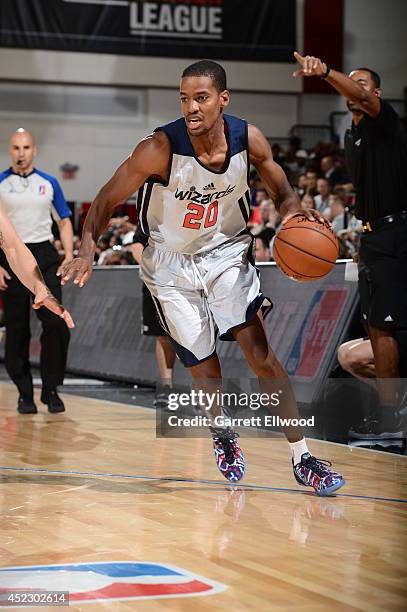 Kim English of the Washington Wizards handles the ball against the Washington Wizards on July 17, 2014 at the Thomas & Mack Center in Las Vegas,...