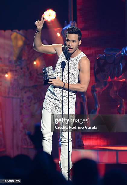 Prince Royce onstage during the Premios Juventud 2014 at The BankUnited Center on July 17, 2014 in Coral Gables, Florida.