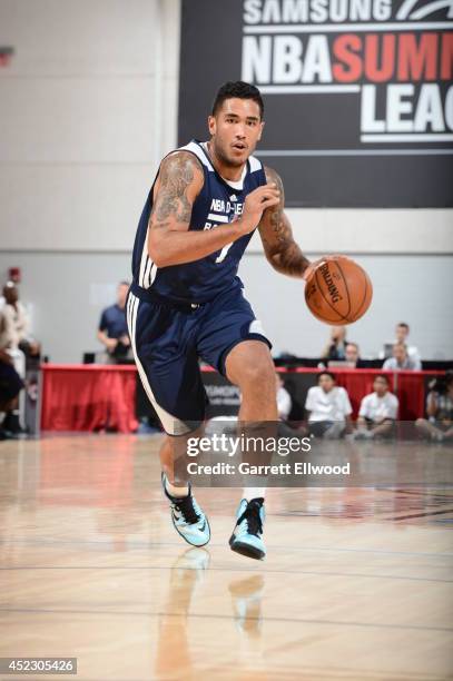 Damen Bell-Holter of the D-League handles the ball against the New York Knicks on July 17, 2014 at the Thomas & Mack Center in Las Vegas, Nevada....