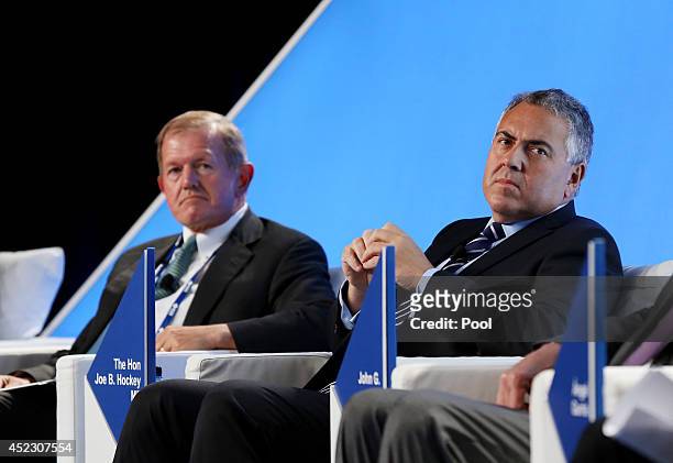 Chairman Marcus Wallenberg and Treasurer of Australia Joe Hockey at the B20 Australia Summit on July 18, 2014 in Sydney, Australia. Over 350 business...