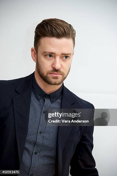 Justin Timberlake at the "Inside Llewyn Davis" Press Conference at the Four Seasons Hotel on November 25, 2013 in Beverly Hills, California.