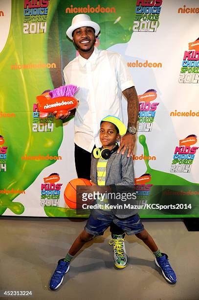 Player Carmelo Anthony and Kiyan Anthony attend Nickelodeon Kids' Choice Sports Awards 2014 at UCLA's Pauley Pavilion on July 17, 2014 in Los...