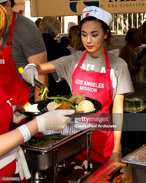 Actress Savannah Jayde attends the LA Mission's annual Thanksgiving for the homeless at the Los Angeles Mission on November 27, 2013 in Los Angeles,...