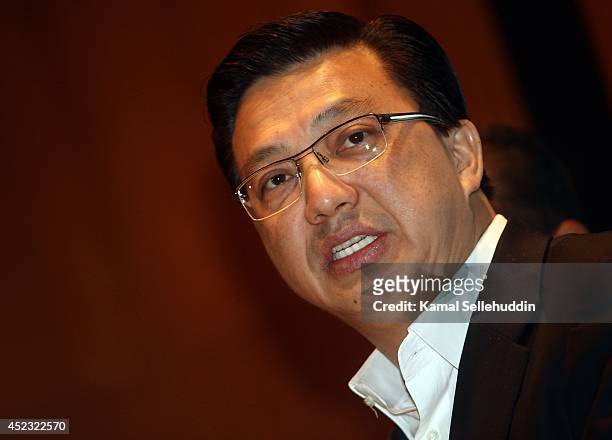 Malaysian Transport Minister, Liow Tiong Lai addresses the media regarding the ill fated flight MH17 during a press conference on July 18, 2014 in...