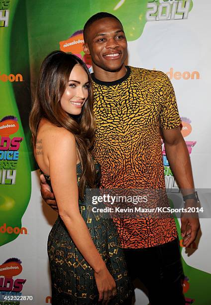 Actress Megan Fox and NBA player Russell Westbrook attend Nickelodeon Kids' Choice Sports Awards 2014 at UCLA's Pauley Pavilion on July 17, 2014 in...