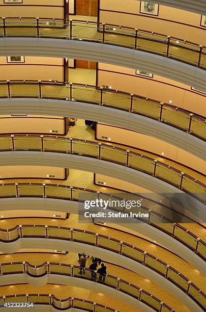 Detail view of a section of the Grand Hyatt hotel's atrium which is situated in the top section of the Jin Mao Tower.