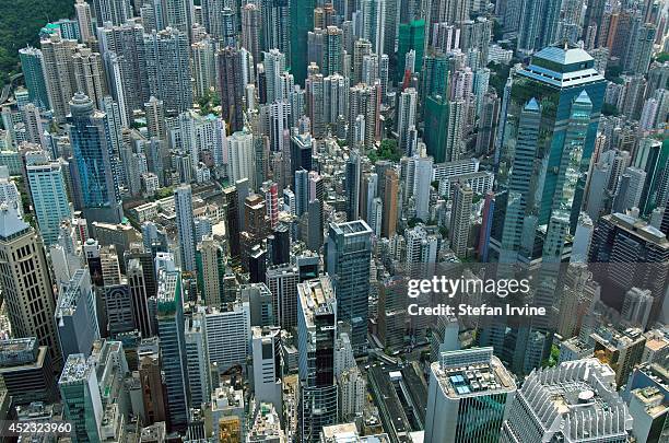 View from the rooftop of IFC 2, looking down on The Center and the buildings of Central and Soho.