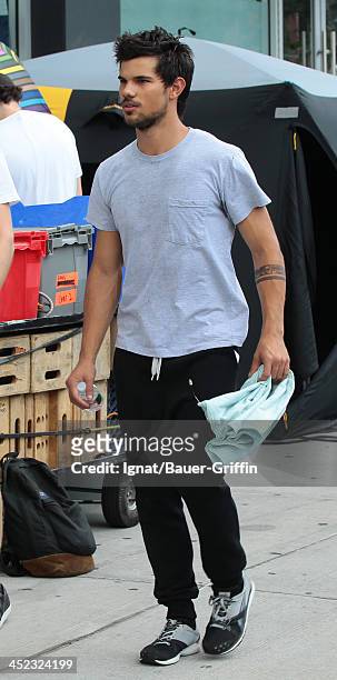June 24: Taylor Lautner sighting on the film set of, "Tracers" on June 24, 2013 in New York City.