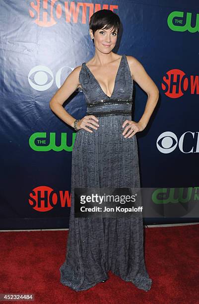 Actress Zoe McLellan arrives at the CBS, The CW, Showtime & CBS Television Distribution 2014 Television Critics Association Summer Press Tour at...