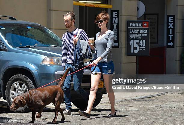 November 18: Anne Hathaway and Adam Shulman with their dog, Esmeralda are seen on June 12, 2013 in New York City.