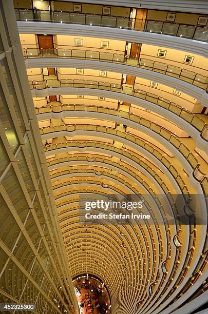 The lobby bar of the Grand Hyatt hotel sits at the bottom of this impressive atrium, situated in the top section of the Jin Mao Tower.