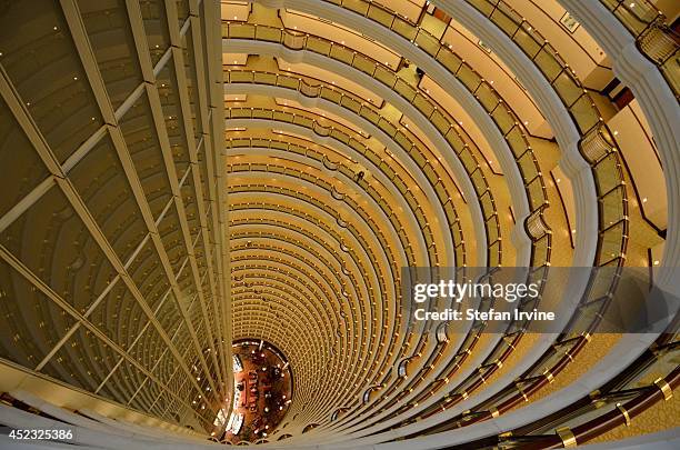 The lobby bar of the Grand Hyatt hotel sits at the bottom of this impressive atrium, situated in the top section of the Jin Mao Tower.