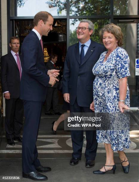 Prince William, Duke of Cambridge bids farewell to Australian High Commissioner Alexander Downer and his wife Nicola Downer after unveiling a statue...