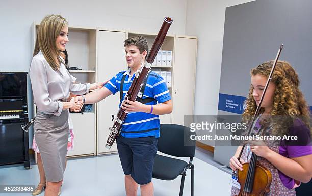 Queen Letizia of Spain attends the opening of the International Music School Summer Courses by Prince of Asturias Foundation at on July 18, 2014 in...