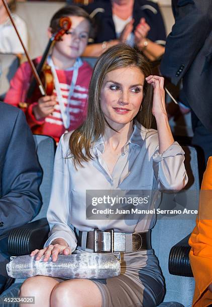 Queen Letizia of Spain attends the opening of the International Music School Summer Courses by Prince of Asturias Foundation at on July 18, 2014 in...