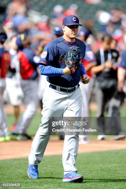 National League All-Star Anthony Rizzo of the Chicago Cubs prior to the 85th MLB All-Star Game at Target Field on July 15, 2014 in Minneapolis,...