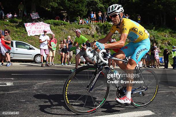 Vincenzo Nibali of Italy and the Astana Pro Team in action on his way to winning the thirteenth stage of the 2014 Tour de France, a 197km stage...