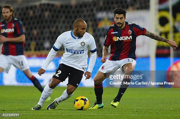 Cicero Jonathan of Internazionale Milano competes the ball with Panagiotis Kone of Bologna FC during the Serie A match between Bologna FC and FC...